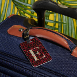 Classy Blommigt Monogrammed Brev E mörk röd Bagagebricka