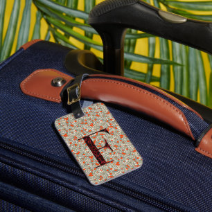 Classy Blommigt Monogrammed Brev F grönt röd Bagagebricka