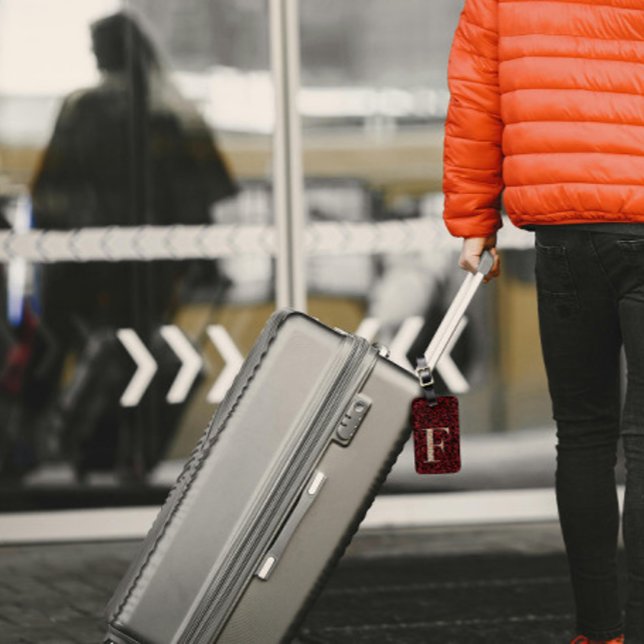 Classy Blommigt Monogrammed Brev F mörk röd Bagagebricka (Skapare uppladdad)