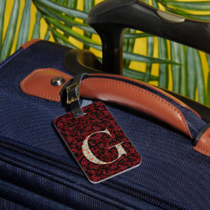 Classy Blommigt Monogrammed Brev G mörk röd Bagagebricka