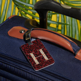 Classy Blommigt Monogrammed Brev H mörk Red Bagagebricka