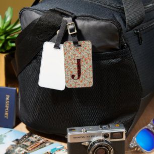 Classy Blommigt Monogrammed Brev J grönt Red Bagagebricka