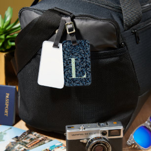Classy Blommigt Monogrammed Brev L blue Bagagebricka