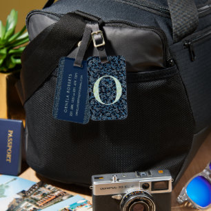 Classy Blommigt Monogrammed Brev O blue Bagagebricka