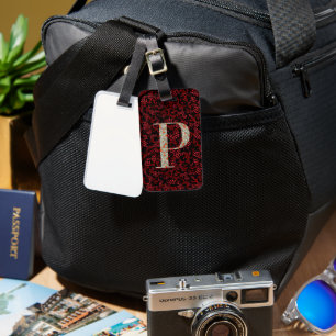 Classy Blommigt Monogrammed Brev P mörk Red Bagagebricka