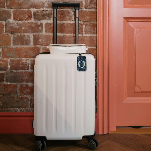 Classy Blommigt Monogrammed Brev Q blue Bagagebricka (Skapare uppladdad)