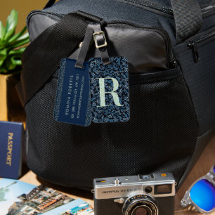 Classy Blommigt Monogrammed Brev R blue Bagagebricka
