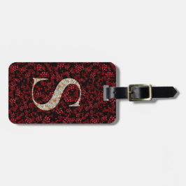 Classy Blommigt Monogrammed Brev S mörk Red Bagagebricka