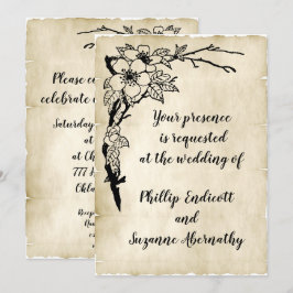 Classy Blommigt och Old Parchment Vintage bröllop Inbjudningar