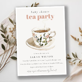 Classy Blommigt Tea Kopp Baby Shower Tea Party Inbjudningar