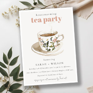 Classy Blommigt Tea Kopp Houseuppvärmte Tea Party Inbjudningar