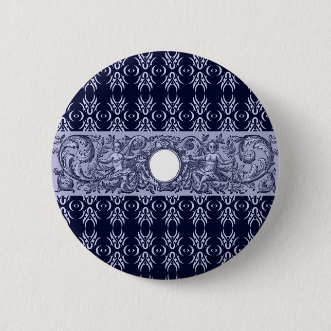 Classy Blue Baroque Mönster by LeahG - cherubs Knapp (Framsida)