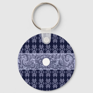 Classy Blue Baroque Mönster by LeahG - cherubs Nyckelring