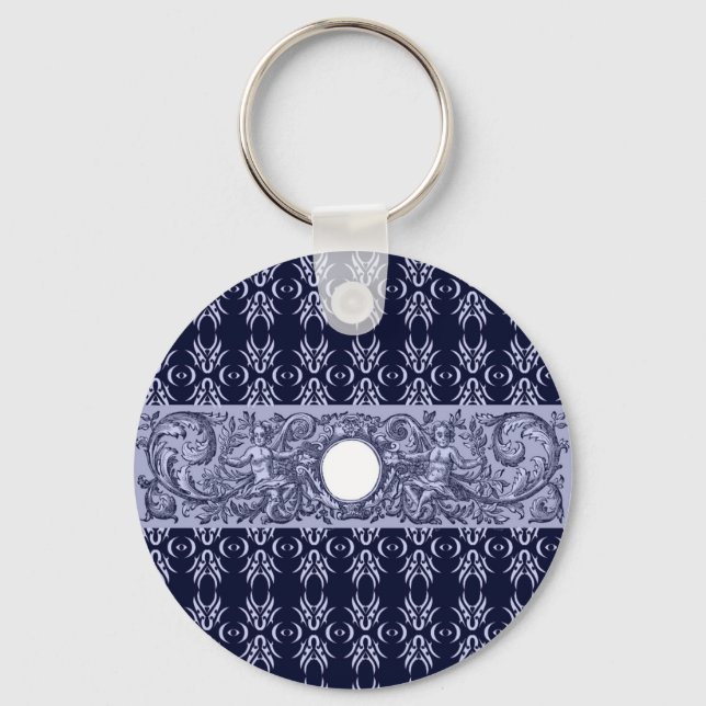 Classy Blue Baroque Mönster by LeahG - cherubs Nyckelring (Framsida)