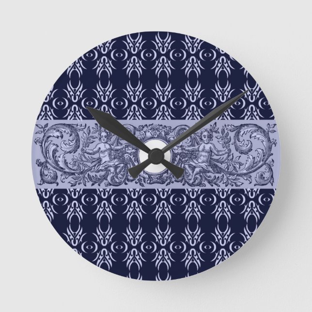 Classy Blue Baroque Mönster by LeahG - cherubs Rund Klocka (Framsida)