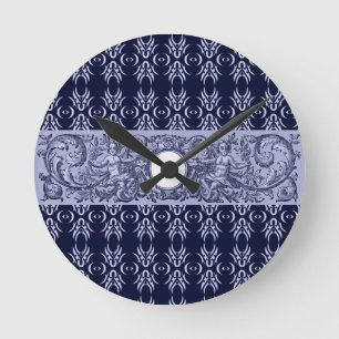Classy Blue Baroque Mönster by LeahG - cherubs Rund Klocka