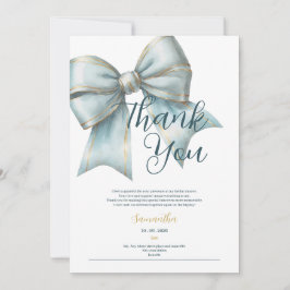 classy blue bow bridal shower thank you card inbjudningar
