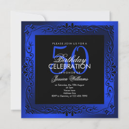 Classy Blue Decorative Framed 50:e födelsedagen Inbjudningar