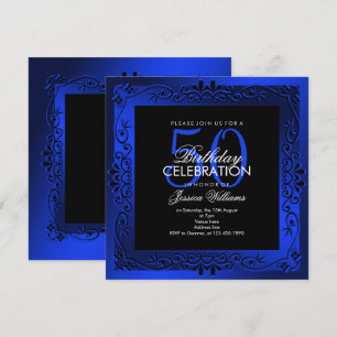 Classy Blue Decorative Framed 50:e födelsedagen Inbjudningar