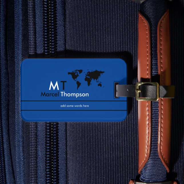 Classy Blue Elegant and Modern Monogram Travel Bagagebricka (Framsida Insitu 4)