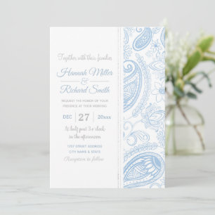 Classy Blue Glitter Paisley Blommigt White Mönster Inbjudningar