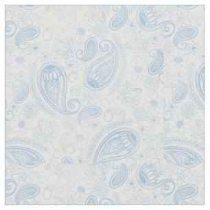 Classy Blue Glitter Paisley Blommigt White Mönster Tyg