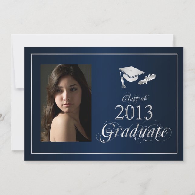 Classy Blue och Silver 2013 Student Photo Inbjudan (Framsida)
