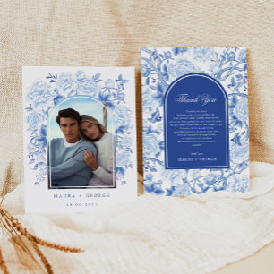 Classy Blue White Chinoiserie Bröllop Photo Tack Kort