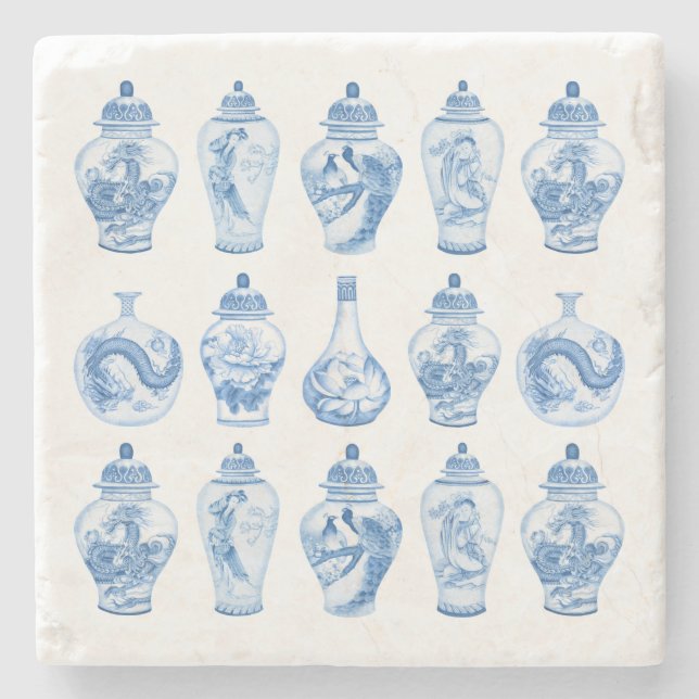 Classy Blue White Chinoiserie Ginger Burk Stenunderlägg (Framsidan)
