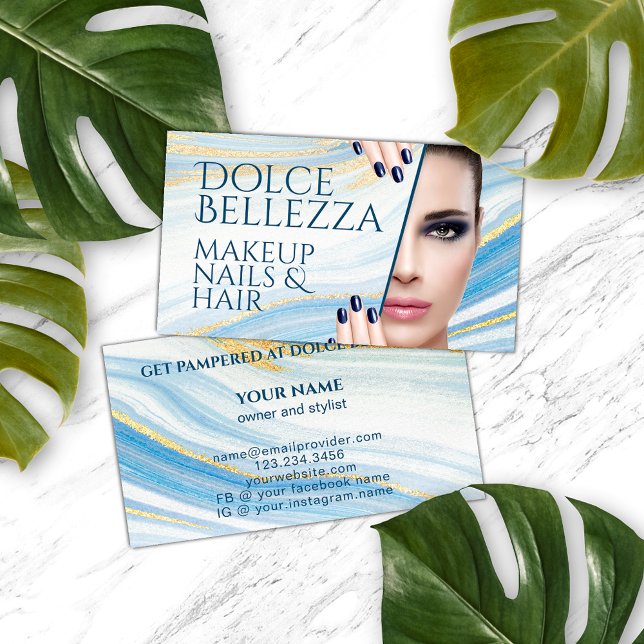 Classy Blue White Guld Marble Agate Art Mönster Visitkort (Skapare uppladdad)