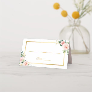 Classy Blushing Rosa Blommigt Guld Ram Bröllop Placeringskort