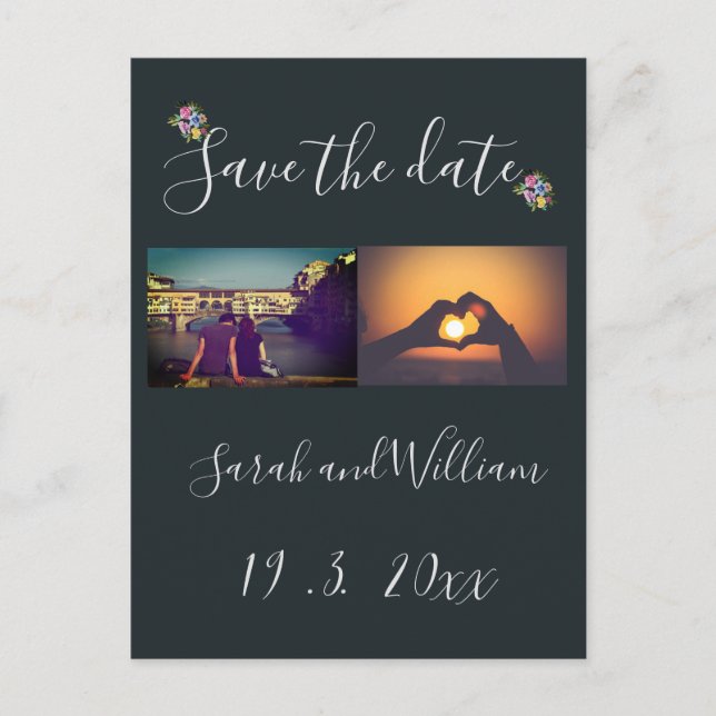 Classy Boho Chic Blommigt Navy Thmet Bröllop Meddelande Vykort (Framsida)