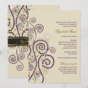 Classy Boho Lila Spiral Fladdermus / Pub Mitvah In Inbjudningar