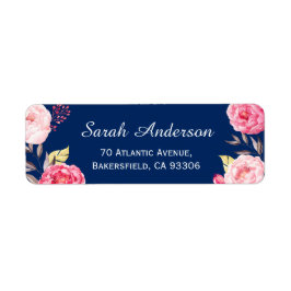 Classy Botanias Rosa Flowers Navy Blue Returadress Etikett