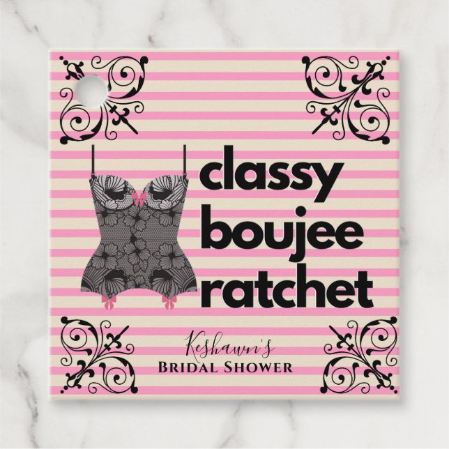 Classy Boujee Ratchet | Rosa och svart Lingerie Gåvor Etiketter (Framsida)