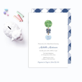 Classy Boxwood Mörk blått & White Boy Baby Shower Inbjudningar