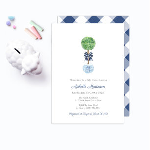 Classy Boxwood Mörk blått & White Boy Baby Shower Inbjudningar