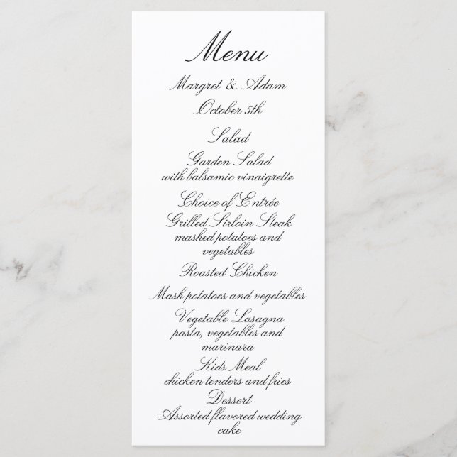 Classy Bröllop Menu Meny (Framsida)