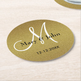 Classy Bröllop Monogram Glitter Guld Underlägg Papper Rund