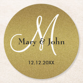 Classy Bröllop Monogram Glitter Guld Underlägg Papper Rund