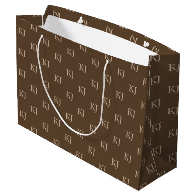 Classy Brown & Beige Monogram Initialer Mönster (Baksidan Vinklad)