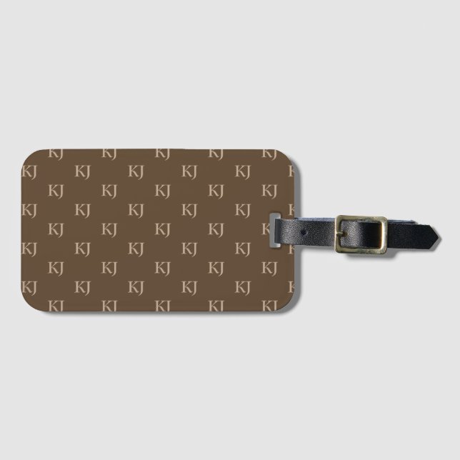 Classy Brown & Beige Monogram Initialer Mönster Bagagebricka (Framsida horisontal)
