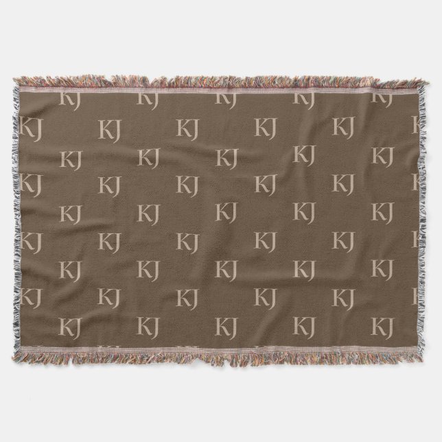 Classy Brown & Beige Monogram Initialer Mönster Filt (Framsidan)