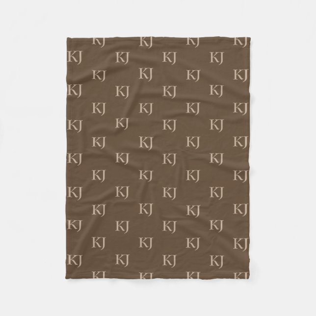 Classy Brown & Beige Monogram Initialer Mönster Fleecefilt (Framsidan)