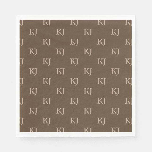 Classy Brown & Beige Monogram Initialer Mönster Pappersservett (Framsidan)