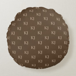 Classy Brown & Beige Monogram Initialer Mönster Rund Kudde