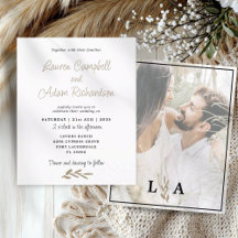 Classy Budget White & Guld bröllopsinbjudan