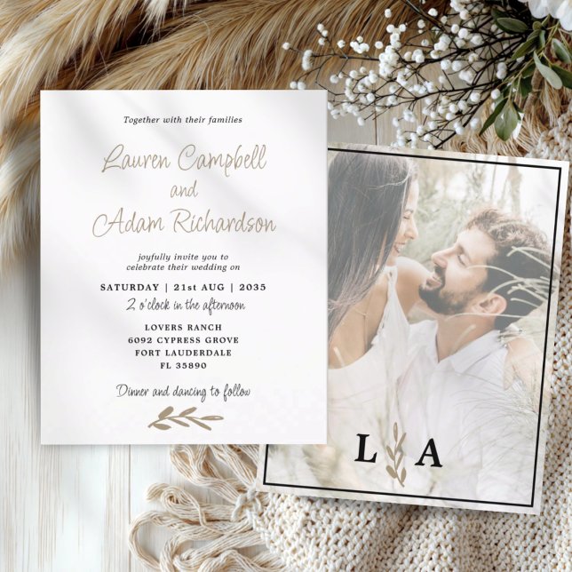 Classy Budget White & Guld bröllopsinbjudan (Skapare uppladdad)