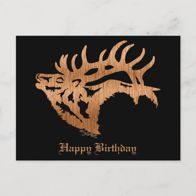 Classy Bull Elk Wood Silhouette Vykort (Framsida)