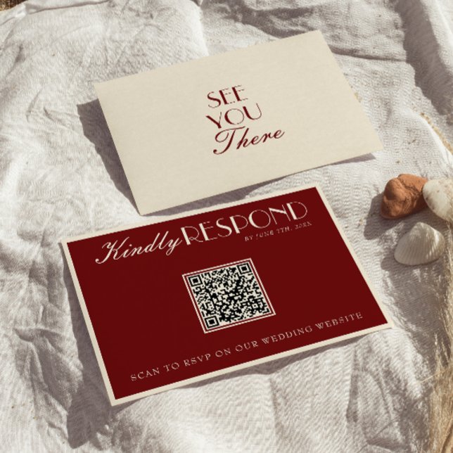 Classy Burgundy Cream Old Money QR Code Wedding OSA Kort (Skapare uppladdad)